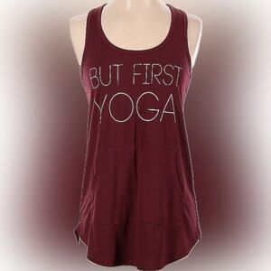 Peaceful Warrior But First Yoga Burgundy Tank Top With Pocket Size Small